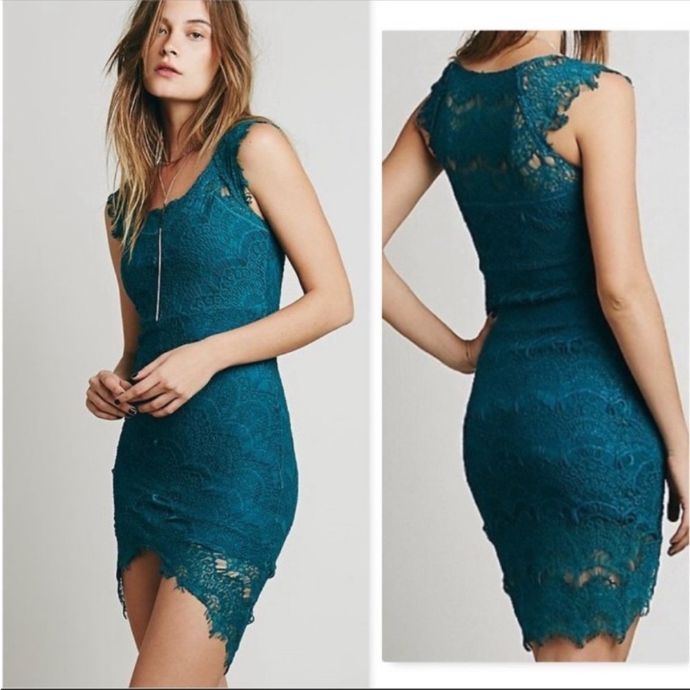 Intimately Free People Peacock Teal Lace Slip Dress sz S